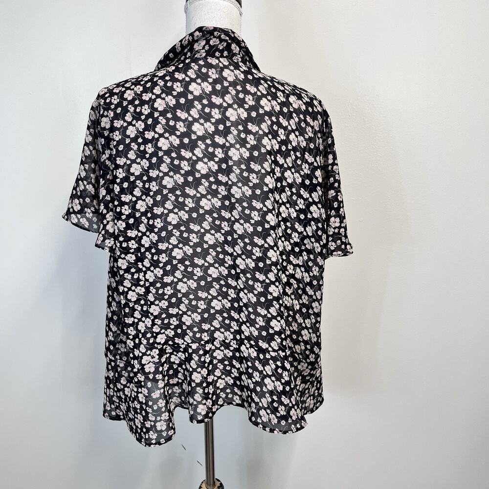 Chaps Blouse Top Plus size 3X Black Pink Floral Sheer Ruffles Career Church - Picture 8 of 9